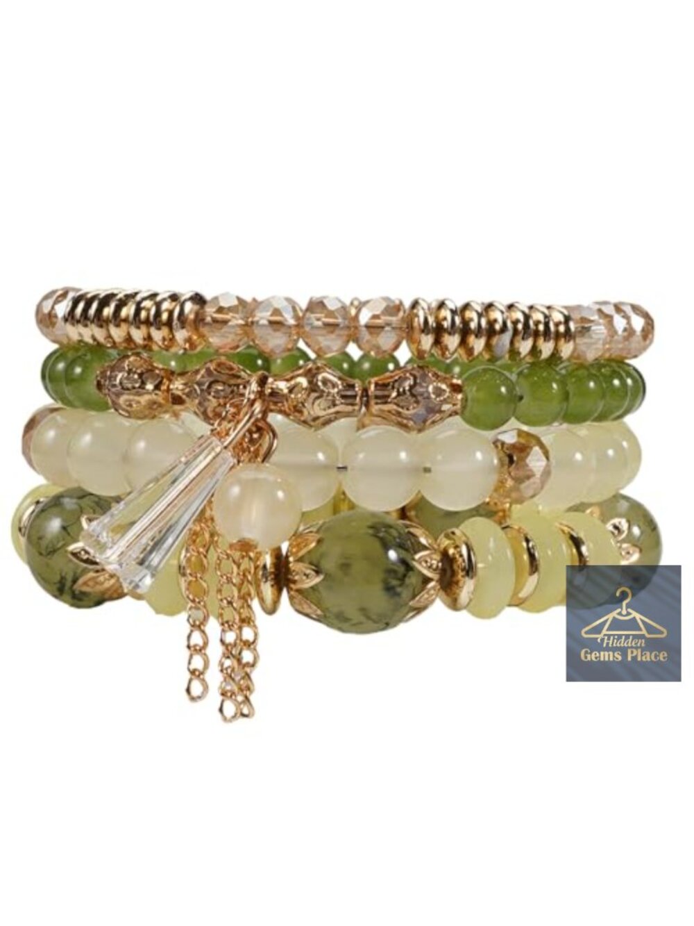 4-Pack Stackable Stretch Bead Bracelets Set with Crystal & Gold Accents